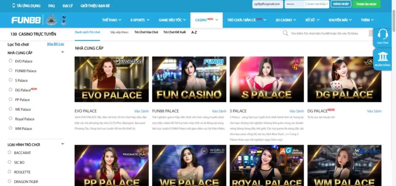 Chọn bàn chơi và đặt cược Baccarat